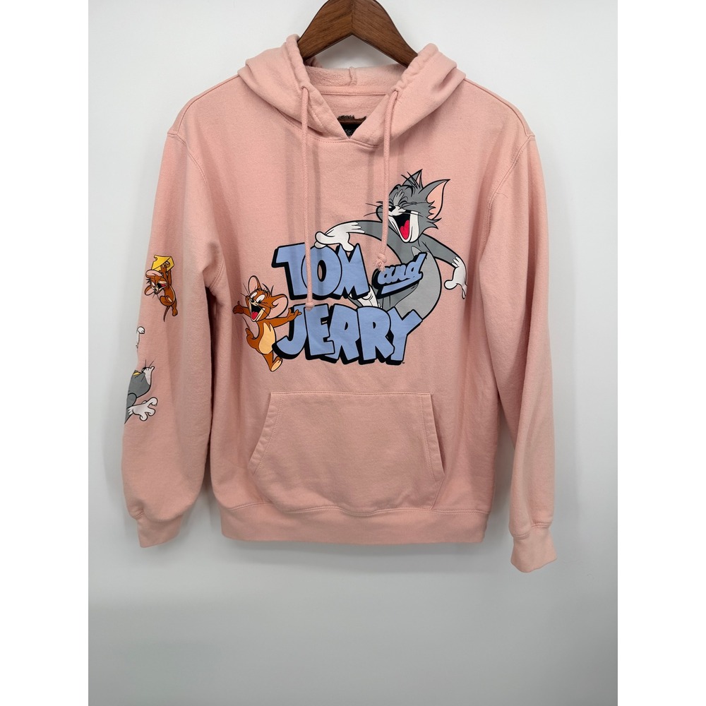 Tom and Jerry Hoodie Women L Vintage Pink Excellent Graphic Fleece Pullover